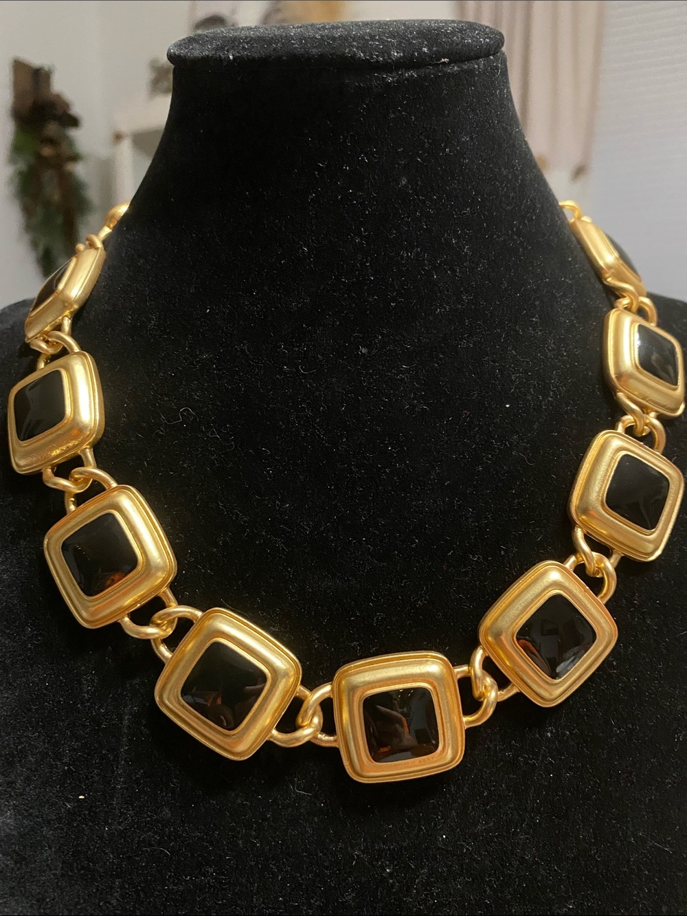 Matte Gold & Black Square Necklace